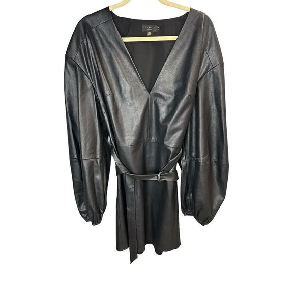 Ted Baker Black Optunia PU Belted Mini Dress sz 6 US - Picture 6 of 12